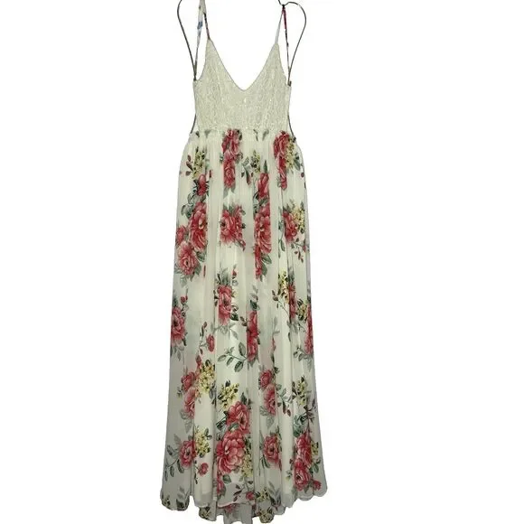 Flowers | Dresses | Dress Day White Floral Flowy Chic Boho Spaghetti Strap  Backless Lined Maxi Dress | Poshmark